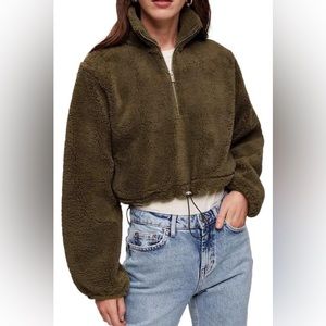 Topshop forest green half zip cropped fleece